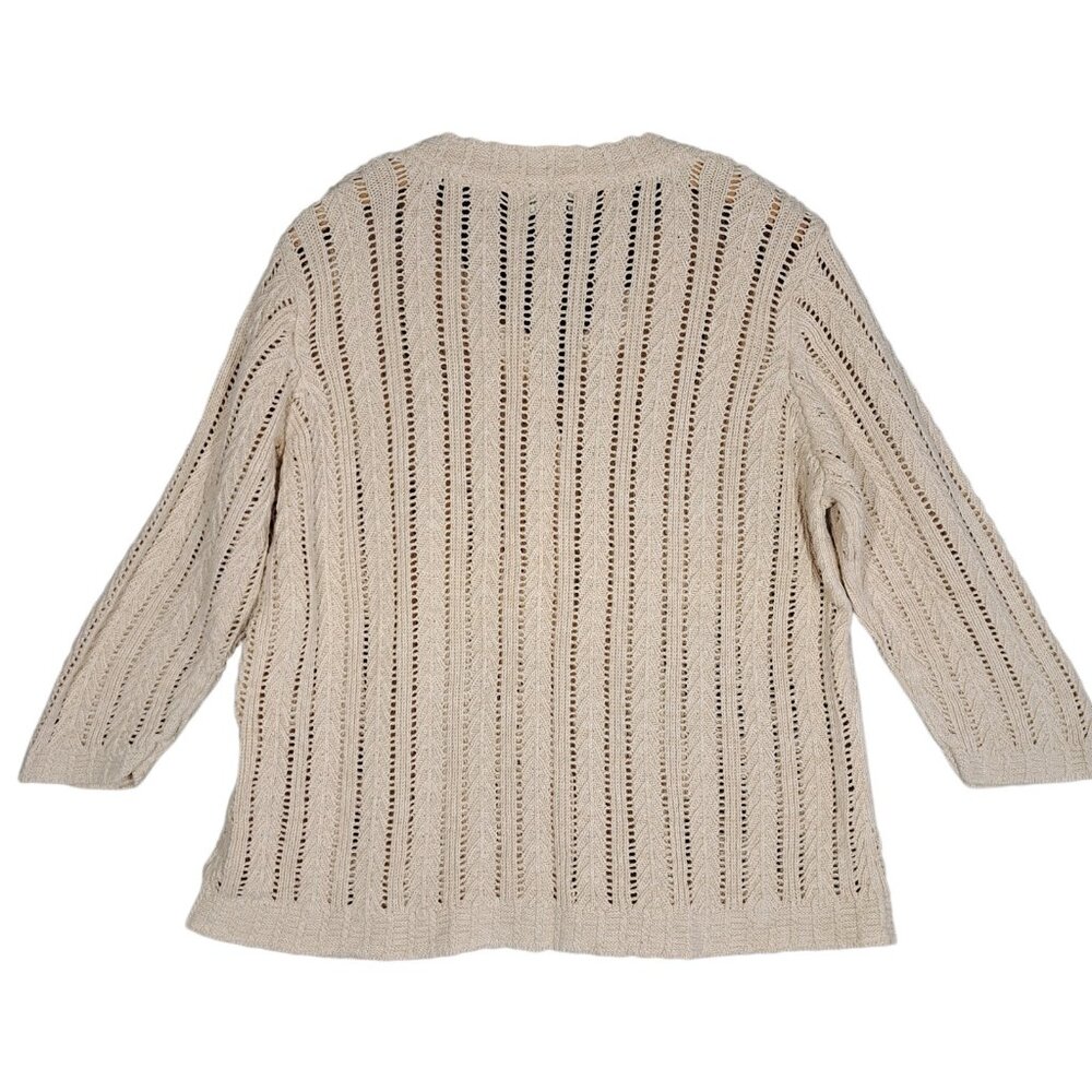 Eddie Bauer Cardigan Linen Cotton Beige Cream Open Knit Button Front Womens XL - Picture 2 of 5